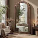 Delma Arched Full Length Floor Mirror with Stand, 55x24 Rustic Farmhouse Solid Wood Frame Wall Mirror for Bedroom, Living Room, Vertical Hanging & Standing(Brown)