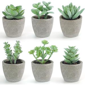 DomeStar 6PCS Succulents Plants Artificial, Small Fake Plants in Pots for Bedroom Aesthetic Living Room Shelf Bathroom Decor Office Desk Accessories (Green)