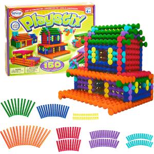 POPULAR PLAYTHINGS Playstix Construction Toy Set with Building Sticks for STEM and Classroom Use, for Kids Ages 4 and Up - 150 Piece Kit