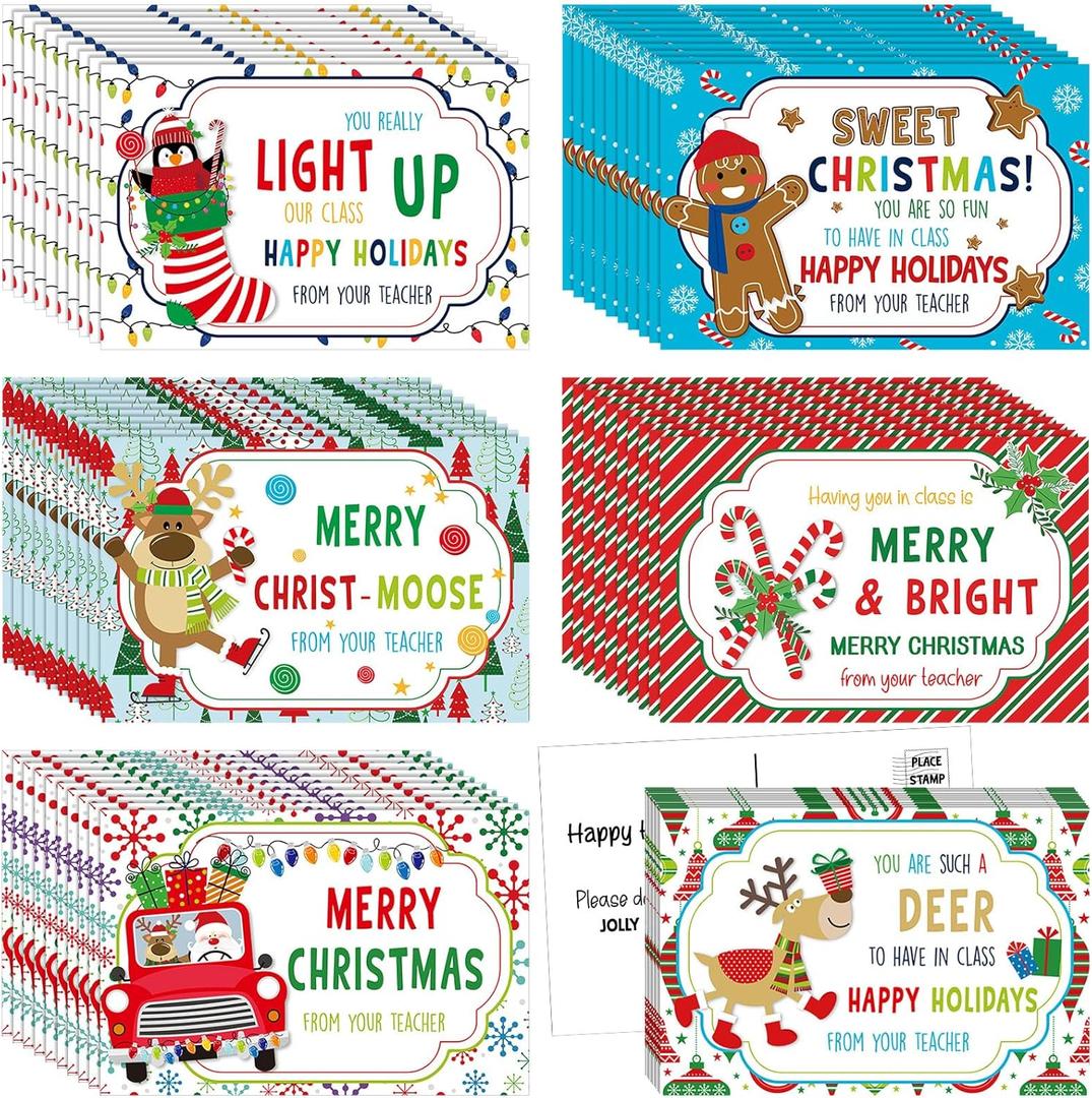 2 x TaoBary 60 Pcs Teacher to Student Christmas Postcards Bulk, 4" x 6"holiday Blank Greetings Notecards for Classroom Gift Exchange Positive Cute School Greetings Cards for Students Parents Teacher