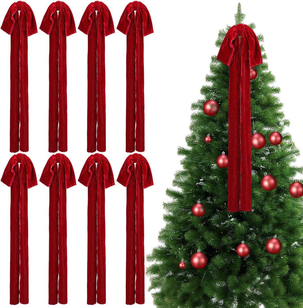 8 Pcs Extra Large Valentines Day Velvet Bows, 17.7 x 8.7 Vintage Raw Edge Ribbon Swag Bows for Romantic Home Decor, Door Wall Mantel Hanging Decorations(Burgundy,8.7 x 17.7 x 1.5 in)