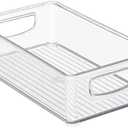 mDesign Small Plastic Kitchen Storage Container Bin with Handles - Organization in Pantry, Refrigerator or Freezer - Food Organizer for Fruit, Yogurt, Squeeze Pouches, 2 Pack, Clear (10 x 6 x 3)