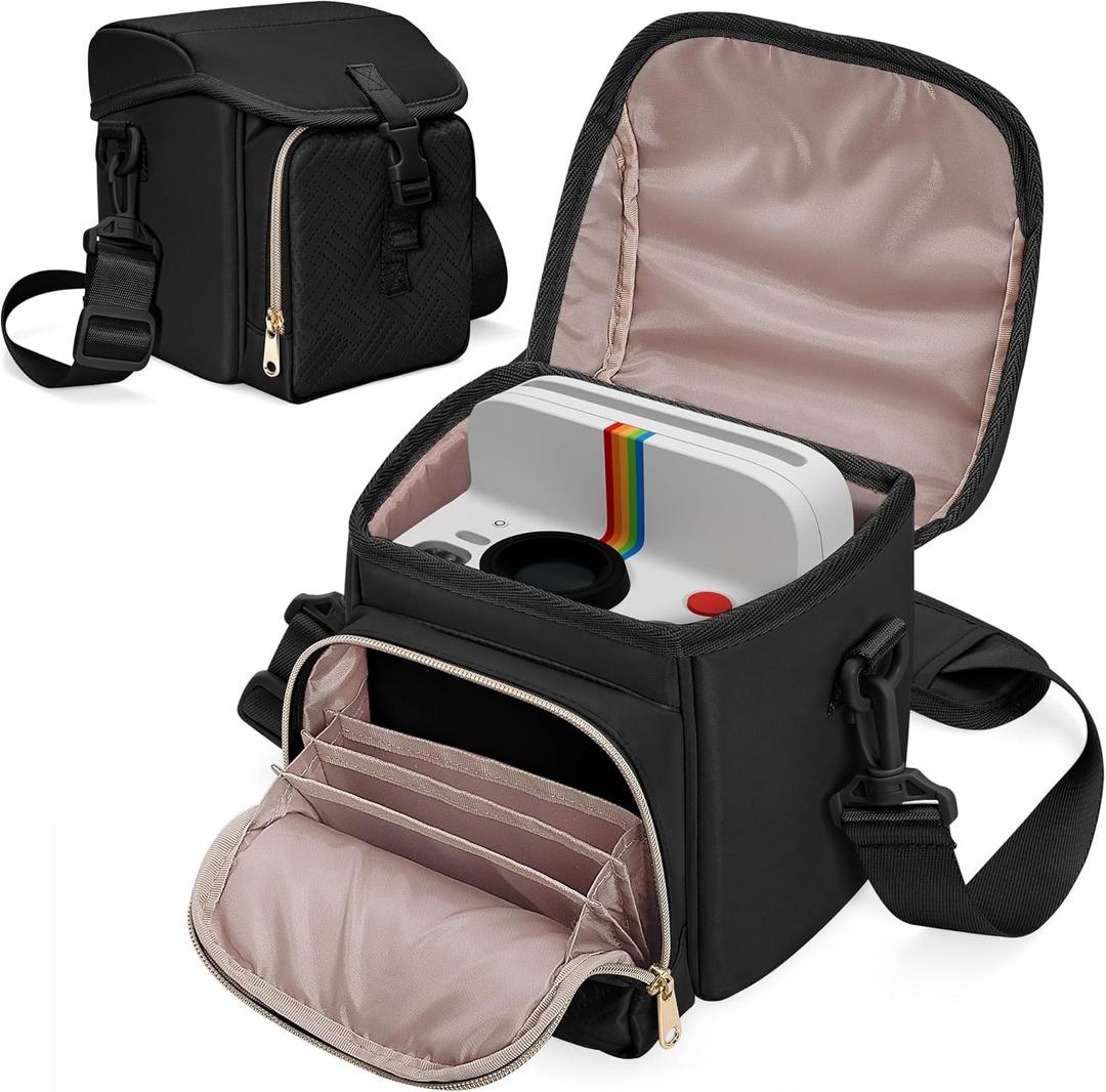 Camera Sling Bag Compatible with Polaroid Now 2nd/3rd Instant Camera, Crossbody Bag with Adjustable Strap, Black