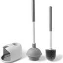 Eyliden Toilet Plunger & Brush Set, Upgrade 3-Step Suction Cup - Ultra-Tight Seal, Durable, Space-Saving Toilet Deep Cleaning Combo with Holder, Bathroom Essentials (1 Pack, White & Grey)