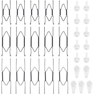 Bilillo 15-Piece Stainless Steel Wall Plate Hangers, 4/6/8 Inch Invisible Decorative Wire Plate Holders with 15 Pieces Wall Hooks for 4 to 10 Inch (Black)