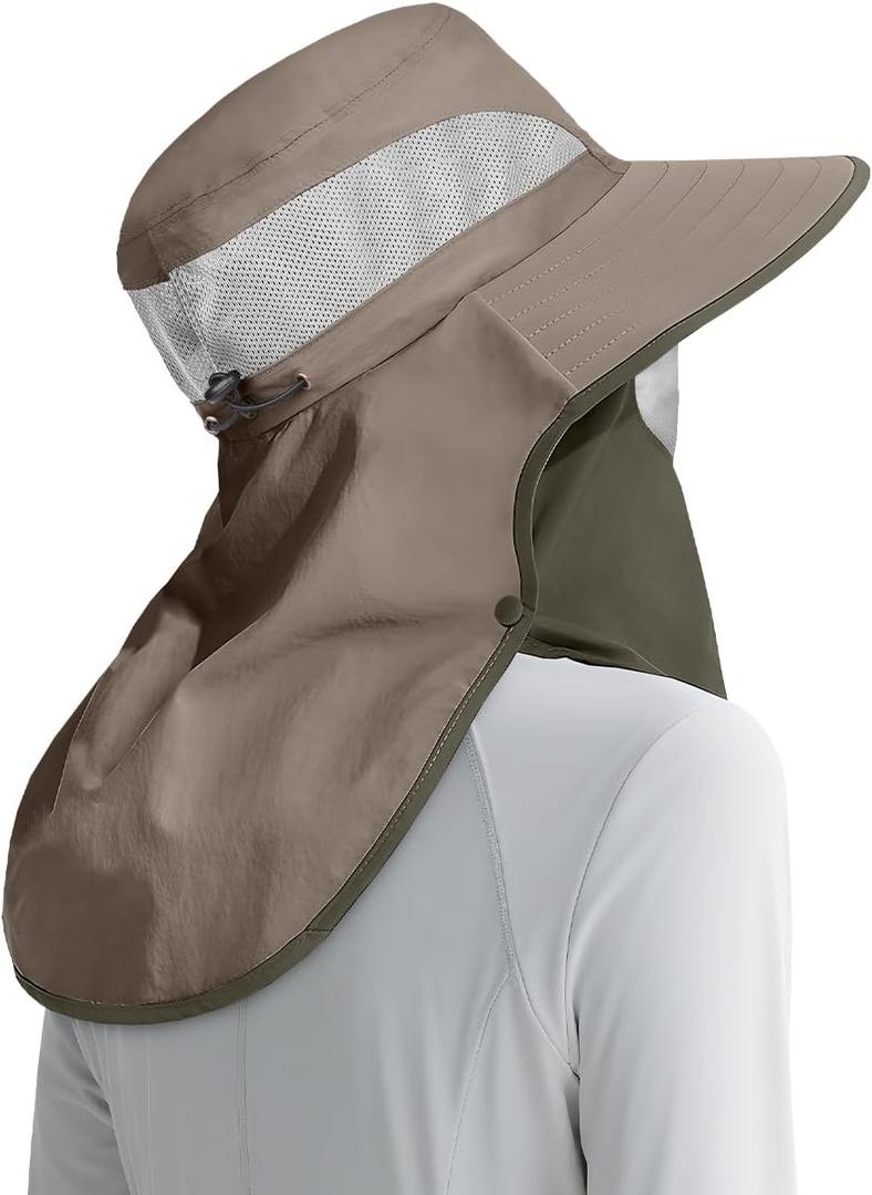 Womens Sun Hat Wide Brim UPF50+ Outdoor Sun Protection Ladies Fishing Hat with Neck Flap Detachable Face Cover (One Size, Light Green)