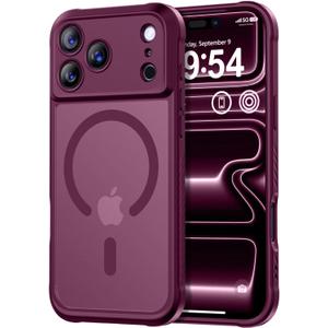 Thomo Magnetic for iPhone 17 Pro Case, [Compatible with Magsafe] [Full Camera Protection] Translucent Matte Military Grade Shockproof with Anti-Fingerprint Phone Cover 2025, Wine Red