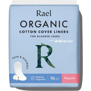 Rael Incontinence Liners for Women, Organic Cotton Cover, Postpartum Essential, Moderate Absorbency, Bladder Control, 4-Layer Core with Leak Guard Technology (Regular, 96 Count)