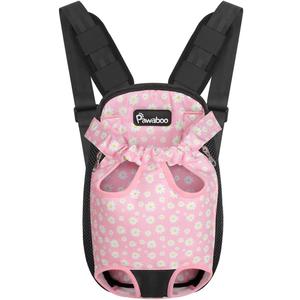 Pawaboo Pet Carrier Backpack, Adjustable Pet Front Cat Dog Carrier Backpack Travel Bag, Legs Out, Easy-Fit for Traveling Hiking Camping for Small Medium Dogs, Large Size, Black + Pink Daisy