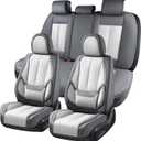 Coverado Car Seat Covers Full Set, Car Seat Protector Waterproof, Nappa Leather Car Seat Cushion, Seat Covers for Cars, Front Seats and Back Universal Fit for Most Cars, Gray-White