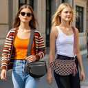 Bum Bags for Women Checkered Crossbody Bag Large Nylon Belt Purse Fanny Packs, Bonus with a Extra Strap