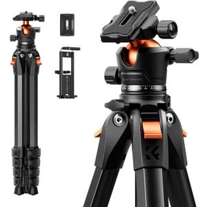 K&F CONCEPT 63" Aluminum Travel Tripod for Camera/Phone, 2.6 lbs Compact Lightweight with Arca Ball Head, 22 lbs Max Load Heavy Duty for DSLR Mirrorless iPhone Video Recording