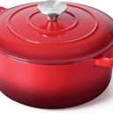 3 Qt Enameled Cast Iron Dutch Oven with Lid, E-far Small Round Nonstick Dutch Oven Pot for Bread Baking Braising Stews Roasting Cooking, Heavy Duty, Induction & Oven Safe - Red