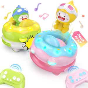 DEERC 2 Pack Remote Control Ejecting Bumper Car,RC Car Toys with LED Lights&Music, RC Battle Stunt Race Cars, Christmas Birthday Gifts Toys for Ages 6+ Year Old Girls Boys