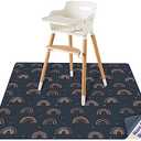 Blissful Diary Baby Splat Mat for Under High Chair, 50.4 x 50.4 Inch Wipeable Splash Mat, Waterproof and Washable, Anti-Slip Floor Protector, Retro Rainbow