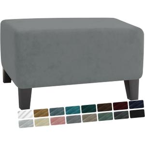 MAXIJIN Velvet Ottoman Cover Rectangular Stretch Square Ottoman Covers Slipcover Rectangle Washable Foot Stool Cover Thick Storage Protector with Elastic Bottom (Ottoman Medium, Light Grey)