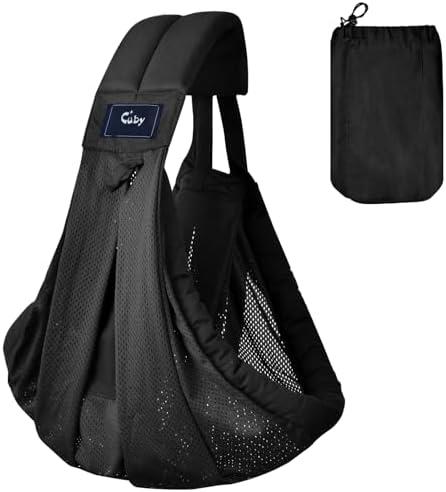 CUBY Mesh Baby Sling Carrier, Breathable Lightweight Baby Wraps Sling with Adjustable Strap Storage Bag- Easy to Wearing Front Baby Slings for Newborn Infant Toddler Carry Up to 40lbs (Black Mesh)