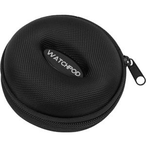 WATCHPOD Travel Watch Case | Single Watch Box w/Zipper for Storage | Cushioned Round Portable Watch Case for Travel | Fits all Wristwatches and Smart Watches up to 50mm (Black)
