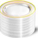 I00000 60PCS Clear Gold Plastic Plates, Clear Plates With Gold Rim 10 Inch,Fancy Disposable Wedding Plate Heavy Duty Plastic Plate for Birthday, Wedding & Party