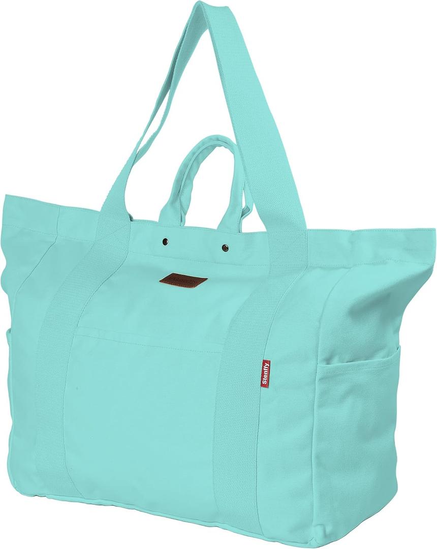 Large Tote Bag, Everything Bag, Heavy Duty Canvas, Full-Size Zipper, Reusable, Suitable for DIY, Natural Cotton, (Ice Blue)