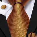 Dubulle Mens Paisley Floral Silk Tie for Men Striped Necktie and Pocket Square Cufflinks Set Wedding Business (Deep Gold)