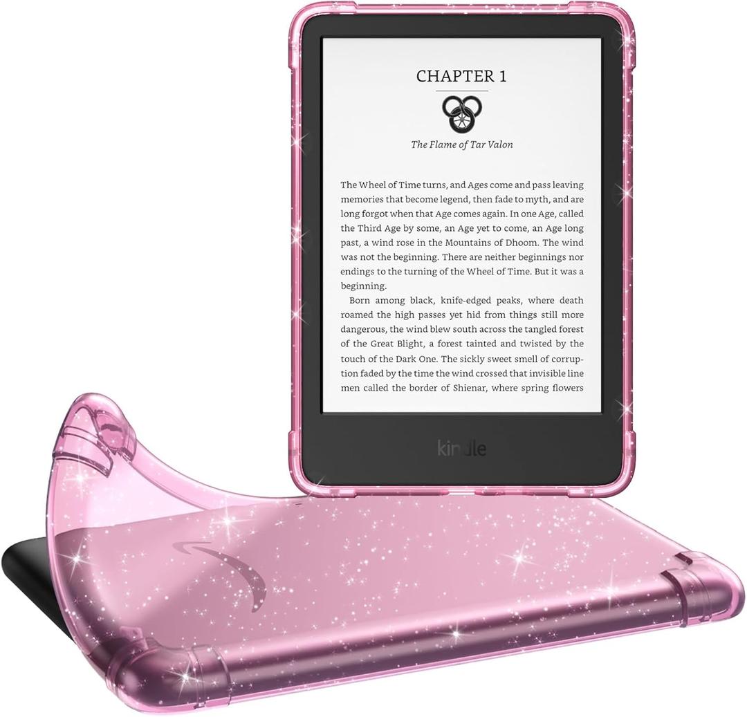 MoKo Case for 6" All-New Kindle (11th Generation-2024/2022 Release), Ultra Clear Soft Flexible Transparent TPU Skin Bumper Back Cover Shell, Glitter Flowers Pink