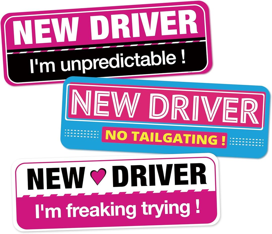 Playful New Driver Car Magnets, 3 Pack Reflective Bumper Magnets, Removable Novice Rookie Safety Attention Signs, Fade-Resistance, Gifts for Girl New Drivers, 10" x 3.5"