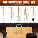 8 Pcs Grandpa Gifts from Grandkids Grandpa Grilling Gift Heavy Duty Wooden BBQ Grilling Accessories Tools for Outdoor Grill with Wood Case, Apron and Oven Mitts for Grandad Grandfather