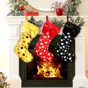 3 Pcs 19 Inch Cartoon Mouse Christmas Stocking Xmas Red Black Yellow Plush Hanging Stocking Fireplace Decor Polka Dot Candy Gift Bag for Holiday Christmas Tree Ornament Decoration