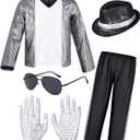 Dance Star Costume for Kids 80s 90s Pop Stage Cosplay Party Halloween Role Play, 6-8 Years, White Black