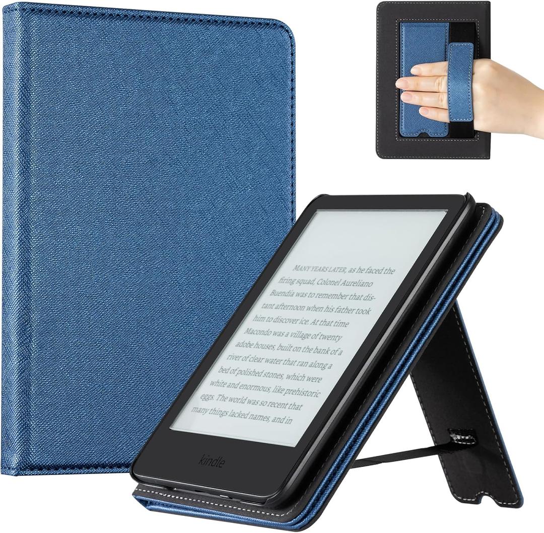 CoBak Case for 6" E-Reader - PU Leather Smart Cover with Auto Sleep/Wake & Hand Strap, not Compatible with Kobo Clara, Dark Blue