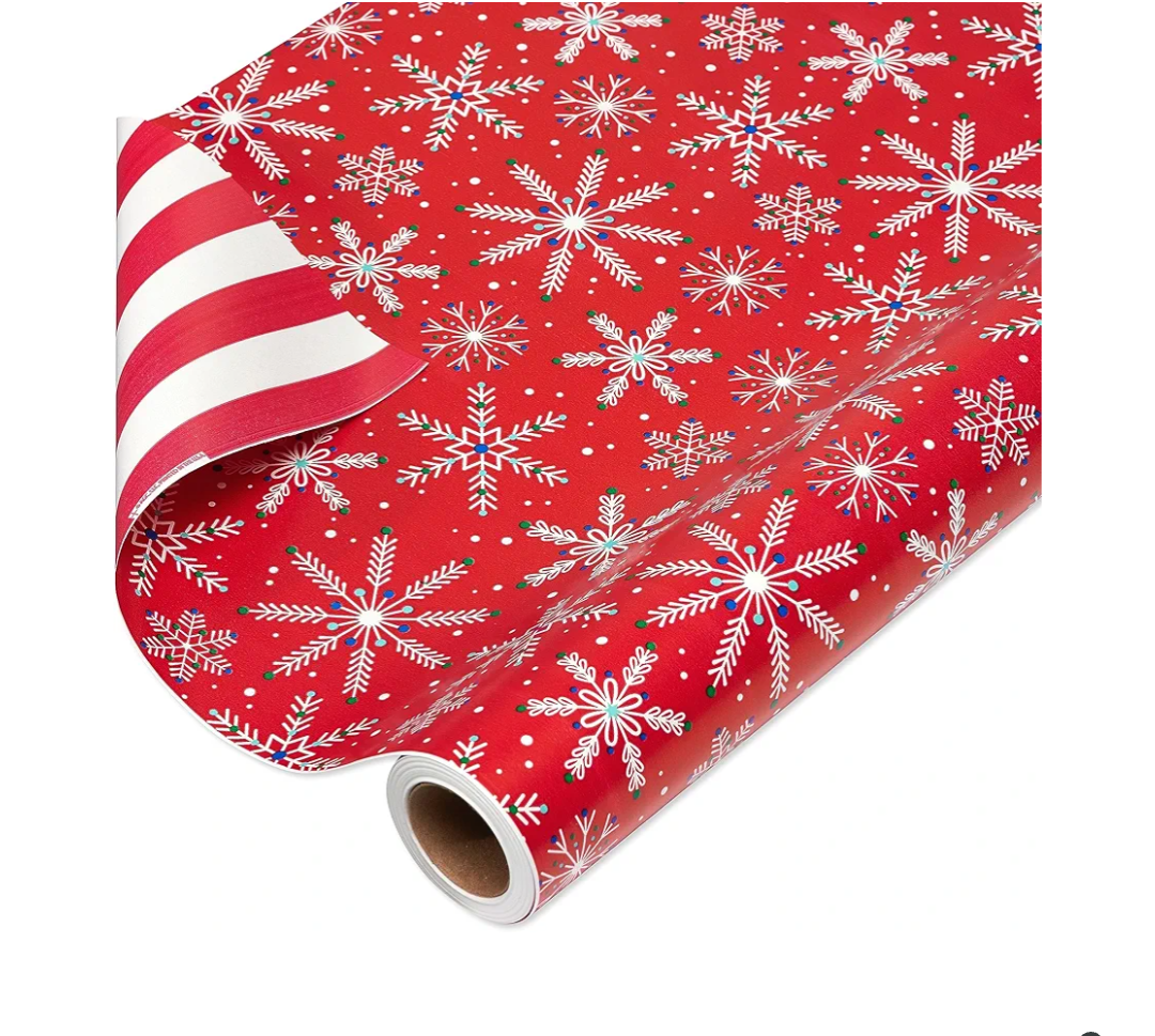 American Greetings Jumbo Reversible Christmas Wrapping Paper Roll, Red and White Holiday Gift Wrap (175 sq. ft., 1 Extra Large Roll-30 in. x 70 ft.) Stripes and Snowflakes