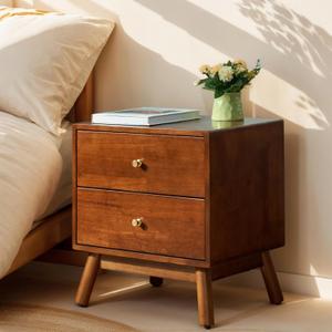 Artswish Solid Wood Nightstand with Charging Station and Drawer, Mid-Century Modern Nightstand, Walnut Bedside Table End Tables, Wooden Side Table for Bedroom