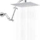 Hibbent All Metal Rain Shower Head, 10'' High Pressure Rainfall Square Showerhead with 16" Shower Head Extension Arm, Solid Brass Adjustable Shower Arm Extender, Waterfall fixed Showerheads, Chrome