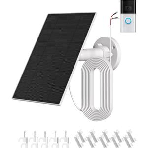 Outdoor Solar Charger for Ring Doorbell Compatible with Plus/Pro/3/3+/4, 4W Weatherproof Solar Panel with Built-in 5200mAh Battery, 13ft Cable & 360 Adjustable Mount for Video Doorbells
