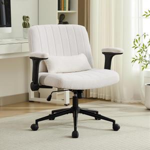 SAMERY Criss Cross Chair with Adjustable Flip-Up Arms, Wide Cross Legged Office with Wheels, Desk Vanity Chair Height Adjustable Swivel for Home Office Vanity Computer (Beige, with Armrests)
