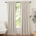 NICETOWN Rod Pocket Full Blackout Natural Beige Linen Curtains 108" Length 2 Panels with Thermal Insulated Liners for Living Room, 52" Wide, Farmhouse Keep Cool & Warm Large Window Drapes for Hall