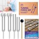 Tuning Fork Set (128 Hz, 136.1 Hz, 256 Hz, 384 Hz): Weighted & Unweighted Tuning Forks Frequency Devices of 4 Pack with Reflex Hammer for Chakra & Sound Meditation