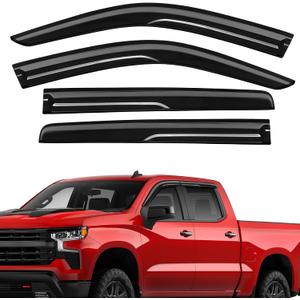 Rain Guards Fit for Chevy Silverado/GMC Sierra 1500 Crew Cab 2019-2026, Tape-on Durable Side Window Wind Deflectors & Visors 2019-2026 Silverado/Sierra 2500HD 3500HD Crew Cab Rain Guard Black 4 PCS