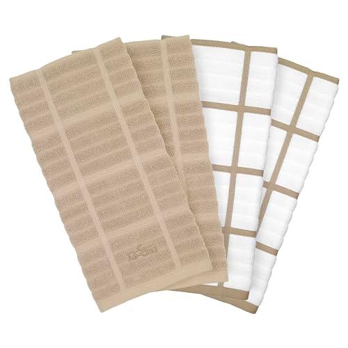 All-Clad Solid & Coordinate Kitchen Towels: Highly Absorbent, Super Soft Long Lasting 100% Cotton, 17" x 30" Tea Towels for Cleaning & Drying Dishes, Pans, Glassware, Countertops, 3-Pack, Cappuccino
