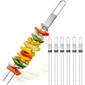 13inch 12(packs) Double Fork Flat Stainless Steel BBQ Skewers with Push Bar, Reusable Skewers for Grilling Kabob Skewer for Meat, Vegetable, BBQ Accessories 13inch 12(packs) Double Fork Flat Stainless Steel BBQ Skewers with Push Bar, Reusable Skewers for Grilling Kabob Skewer for Meat, Vegetable, BBQ Accessories