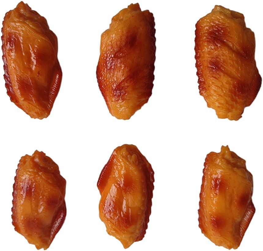 Artificial Fake Grilled Chicken Wings, Realistic Simulation Cooked Fried Chicken Wing, Lifelike Food Model BBQ Meat Imitation for Home Shop Party Decoration Sample Display Photography Props (6 Pack)