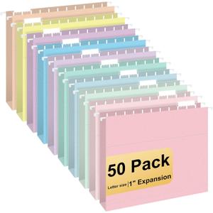 Hanging File Folders, 50 Pack Letter Size Hanging File folders with 1/5-cut Tabs, Stay Organized for Your Home and Office Bulk File, Documents and Paper, Macaron 10 Colors