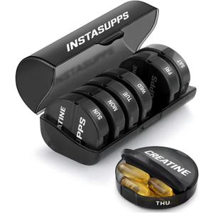 INSTASUPPS Creatine & Supplement Organizer  7 Day Supplement/Pill Case with Dual Lids for Daily Creatine, Supplements & Pills  Travel-Friendly, Leakproof, Gym Bag Ready for Vitamins & Medication