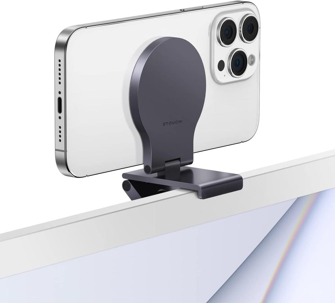 Stouchi Continuity Camera Mount for Desktop Monitor, iMac Compatible iPhone Webcam Mount with Mag-Safe for Mac Desktops and Displays, Apple TV 4K (Grey)