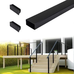 4FT Cable Railing Handrail Black Rectangular Stainless Steel Handrail with End Cap for Indoor Outdoor Deck Stair Cable Railing System DIY Balustrade, SH03