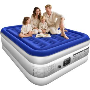 Queen Air Mattress with Built in Pump Luxurious Comfort 18"Raised Inflatable Mattress Queen Airbed Blow Up Mattress for Home and Guests 80"*60"*18"Air Bed 3 Mins Fast Inflate/Deflate 660lbs Max (18" Blue & White)