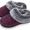 DL Women's Memory Foam Moccasin Slippers Micro Suede with Breathable Faux Fur Lining Slip On House Shoes Micro Indoor & Outdoor (7-8, Purple)