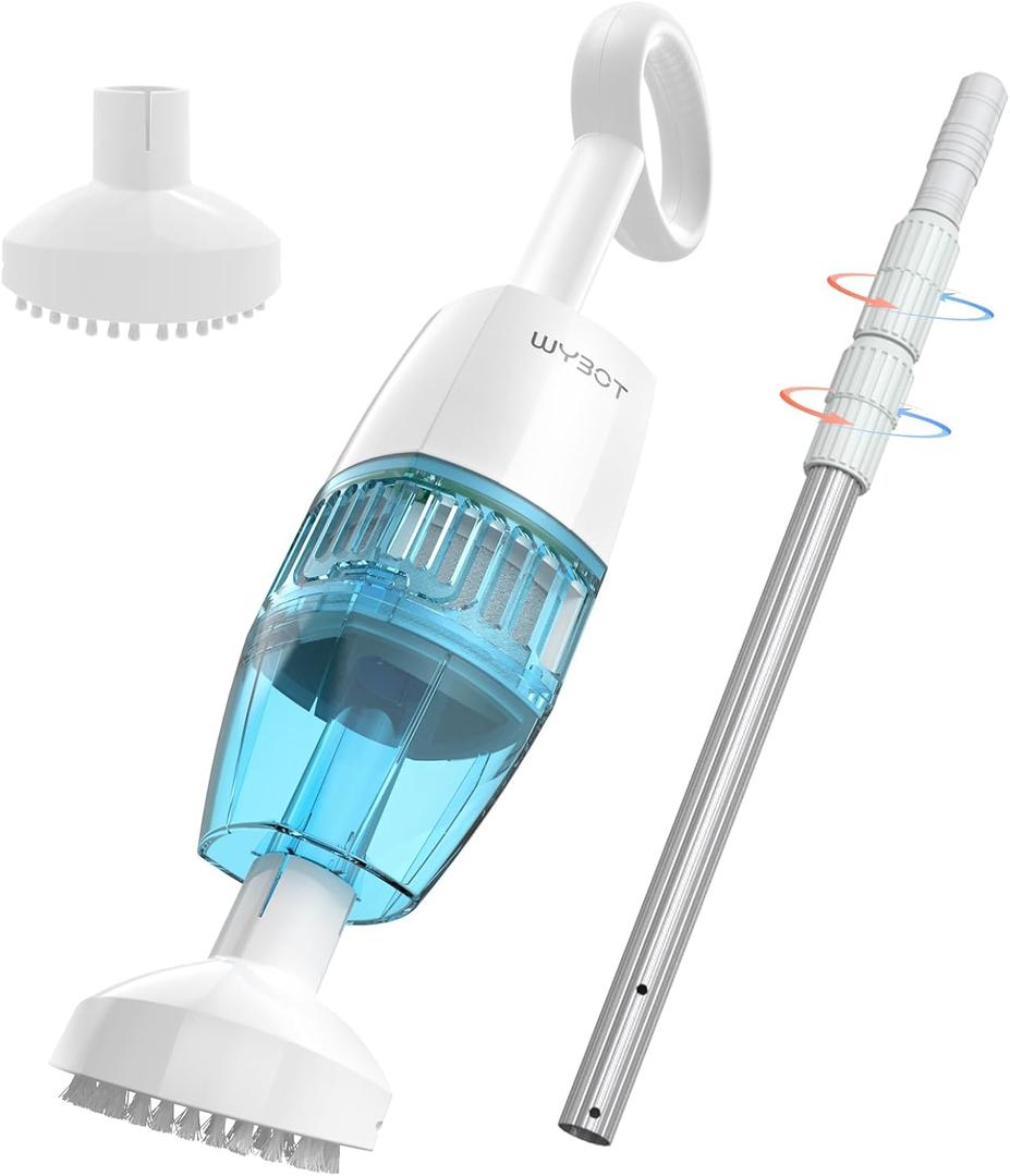 (2025 Upgrade) WYBOT Hyson 100 Handheld Pool Vacuum with Dual Suction Heads, Telescopic Pole, Deep Cleaning with 60 Mins Runtime, Hot Tub Vacuum Ideal for Above & Inground Pools, Spas (Blue)