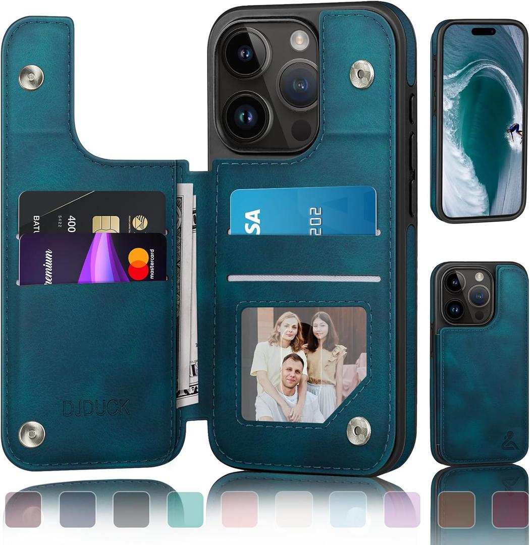DJDUCK Designed for iPhone 14 Pro Case Wallet with Card Holder, [Magnetic Clasp Cover] [RFID Blocking Leather Protection] Shockproof Women Men Cases 6.1 Inch for Apple 14 Pro Teal